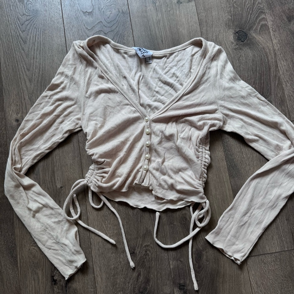 Princess Polly Tan Ruched Crop Blouse